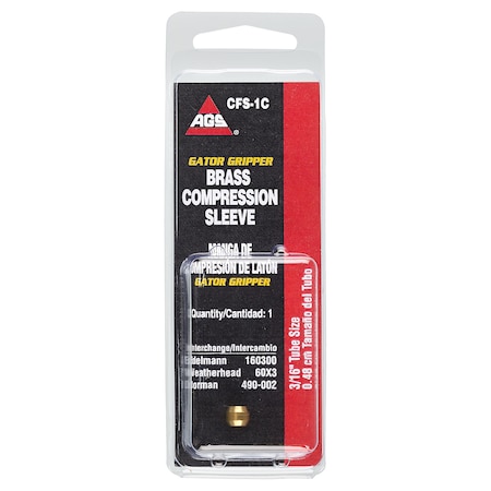 Ags Brass Compression Sleeve, 3/16 Tube, 1/card CFS-1C
